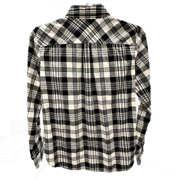 Talbots Long Sleeve Button Down Black/White Cotton Plaid Blouse Womens Sz XS - Picture 3 of 8